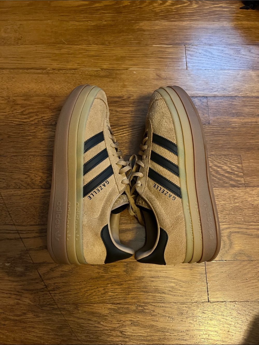 Adidas Gazelle Suede Sneakers in Tan with Black Stripes - Picture 3 of 5